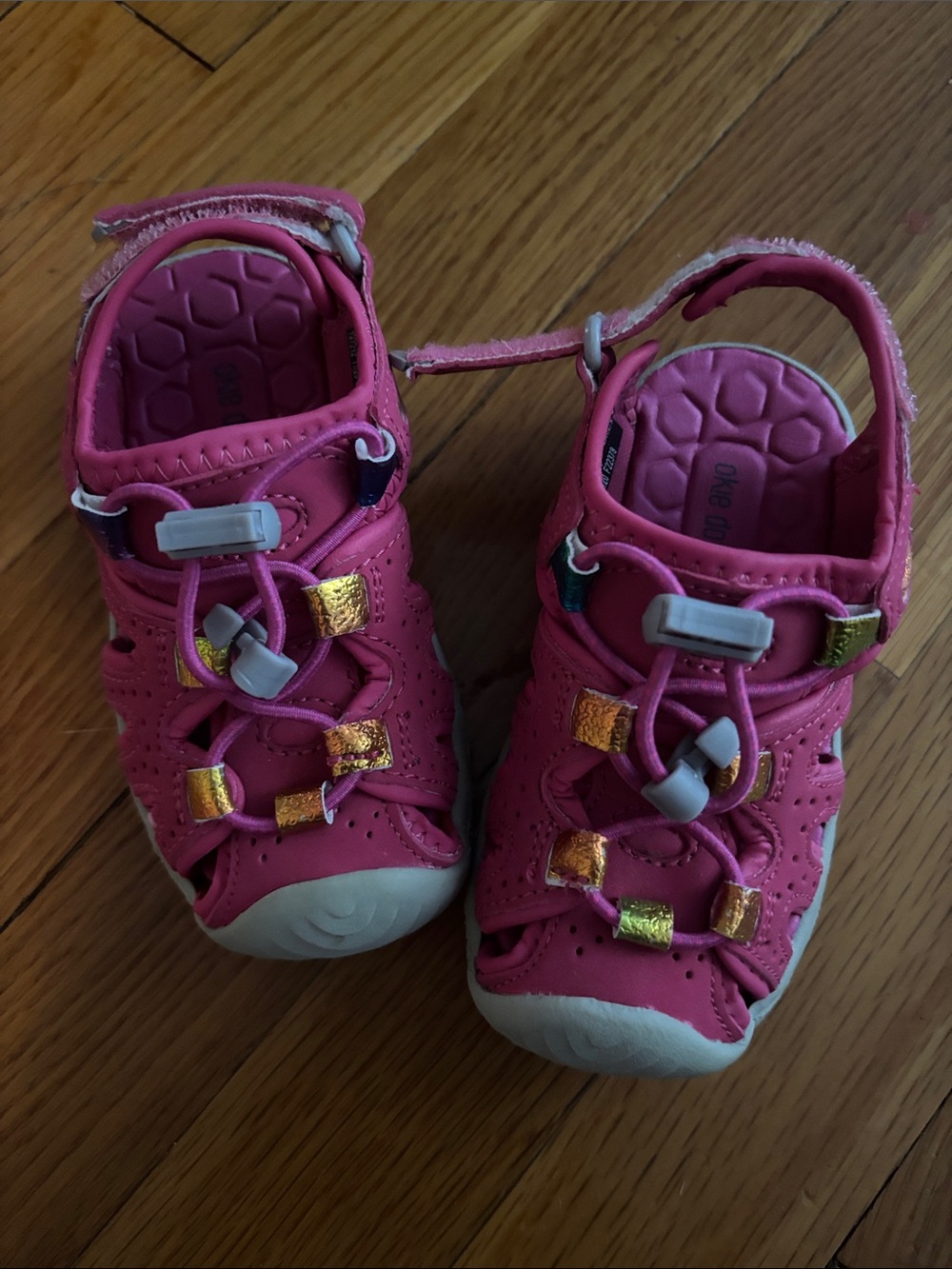 okie dokie Hot Pink Kids Closed-Toe Sandals with Metallic Accents